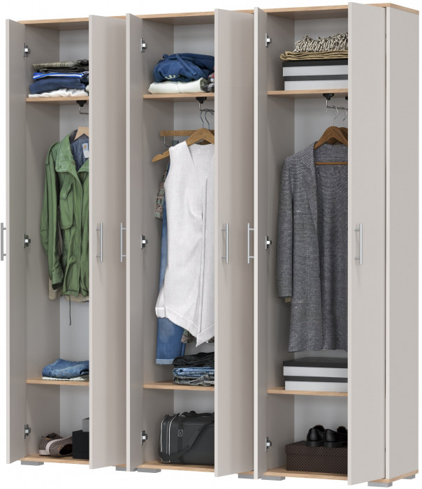 Три шкафа для одежды Домино 2-3430дкз/к.с, дуб крафт золотой/кашемир серый