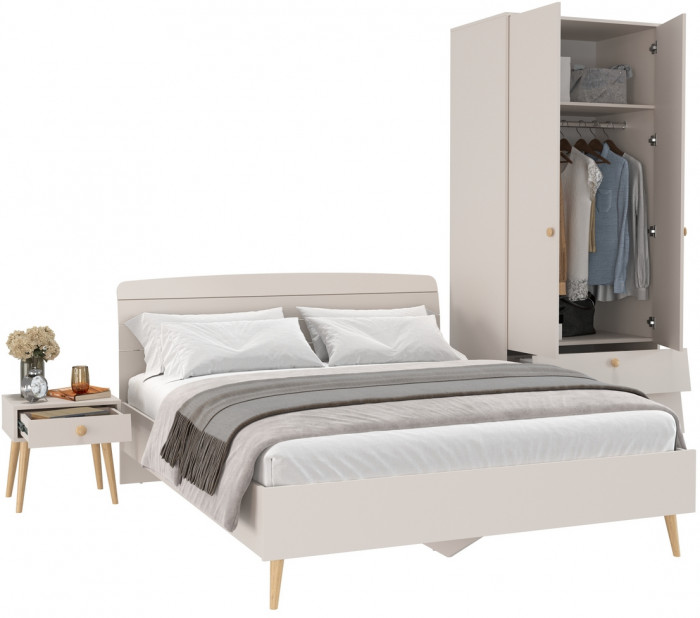 Афина Спальня Кровать 1600 + Шкаф 2-х дверный + Тумба, кашемир серый