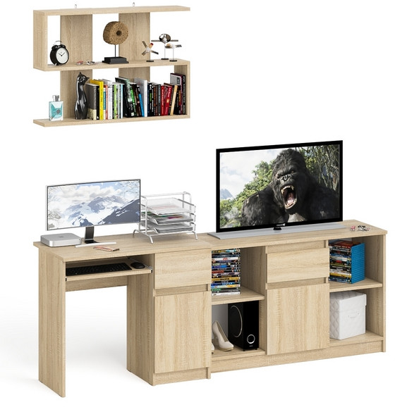 Мори компьютерный стол МС-1 правый + Тумба МТВ1204.1 + Полка 900, дуб сонома