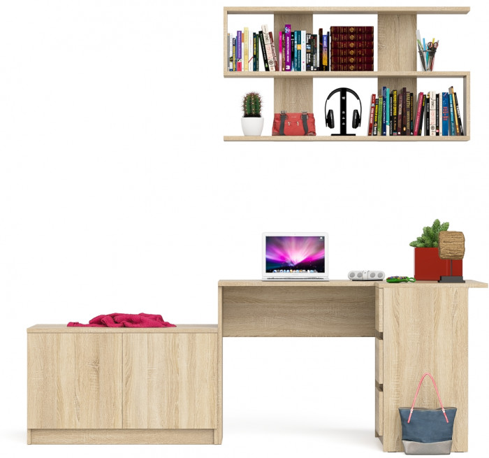 Мори Стол компьютерный МС-16 правый + Тумба МА900.1 + Полка 1200, цвет дуб сонома, ШхГхВ 214,8х84,9х209,6 см., НЕ универсальная сборка