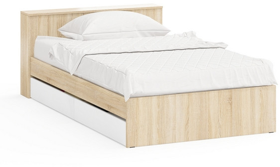 Ксения Кровать с ящиками 1200, дуб сонома/белый