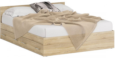 Стандарт Кровать с ящиками 1600, цвет дуб сонома, ШхГхВ 163,5х203,5х70 см., сп.м. 1600х2000 мм., без матраса, основание есть