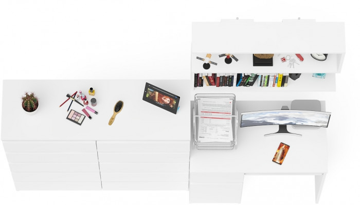 Мори компьютерный стол МС-1 левый + Комод МК1200.10 + Полка 900, белый