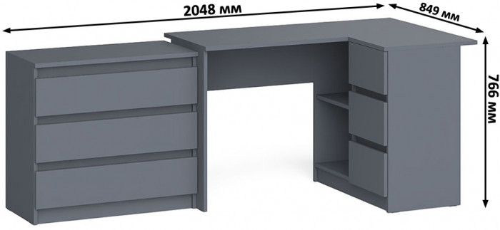 Мори компьютерный стол МС-16 правый + Комод МК800.1, графит