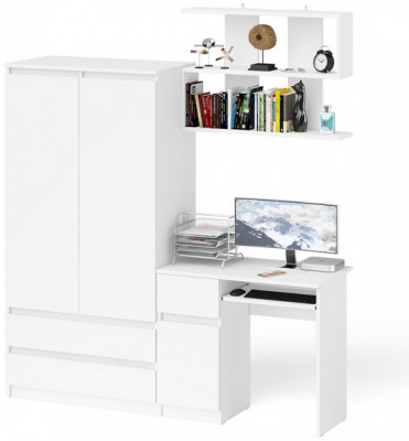 Мори Стол компьютерный МС-1 левый + Шкаф МШ900.1 + Полка 900, цвет белый, ШхГхВ 180,4х50,4х209,6 см., НЕ универсальная сборка