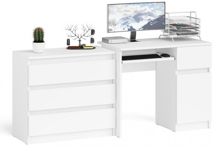 Мори Стол компьютерный МС-1 правый + Комод МК800.1, цвет белый, ШхГхВ 170,4х50х76,6 см., выдвижной ящик справа, НЕ универсальная сборка