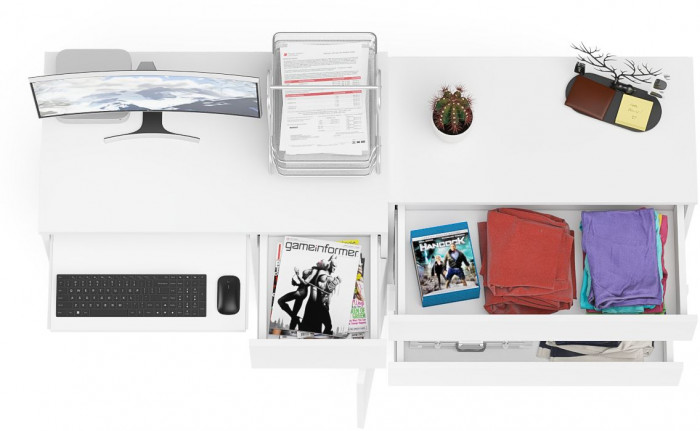 Мори Стол компьютерный МС-1 правый + Комод МК800.1, цвет белый, ШхГхВ 170,4х50х76,6 см., выдвижной ящик справа, НЕ универсальная сборка