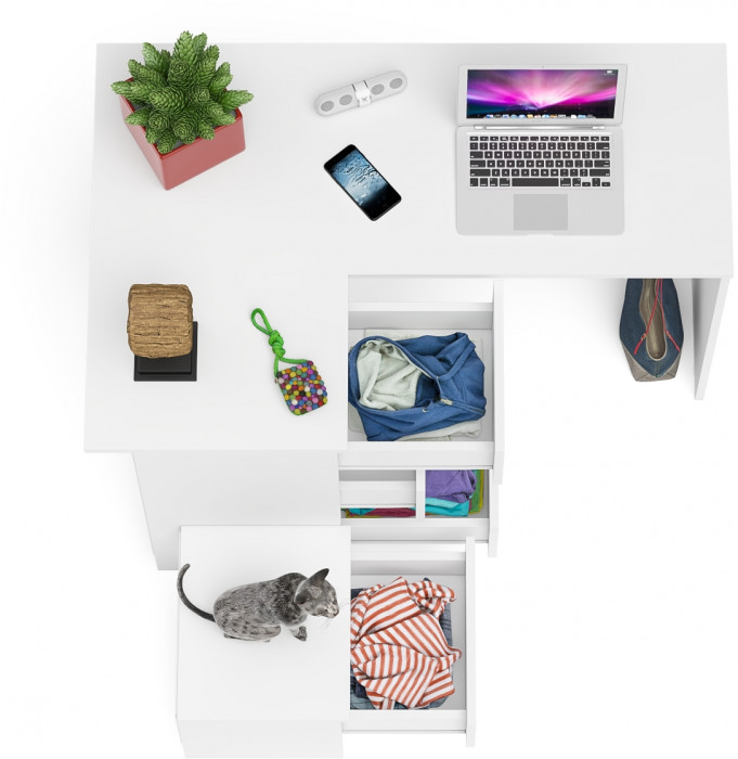 Мори Стол компьютерный МС-16 левый + Тумба ТМП400.1, цвет белый, ШхГхВ 164,8х84,9х76,6 см., выдвижные ящики слева, НЕ универсальная сборка