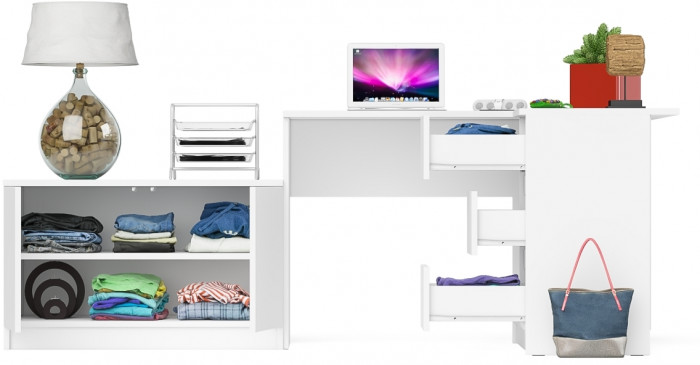 Мори Стол компьютерный МС-16 правый + Тумба МА900.1, цвет белый, ШхГхВ 214,8х84,9х76,6 см., выдвижные ящики справа, НЕ универсальная сборка