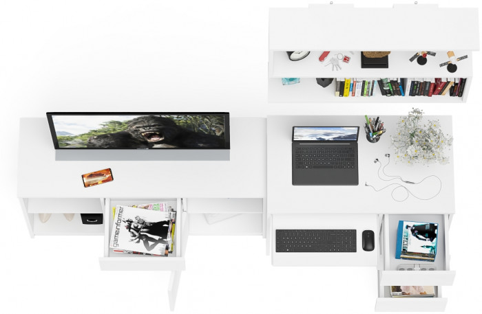 Мори Стол компьютерный МС-6 правый + Тумба МТВ1204.1 + Полка 900, цвет белый, ШхГхВ 210,4х50х209,6 см., НЕ универсальная сборка