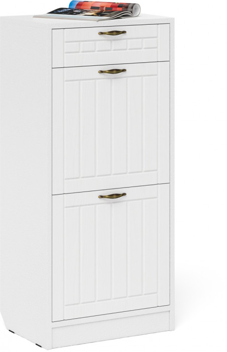 Прихожая П-6 Компоновка № 28, белая шагрень/фасады МДФ белое дерево фрезеровка прованс