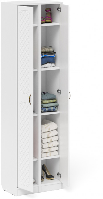 Прихожая П-6 Пенал + Пенал, цвет белая шагрень/фасады МДФ белое дерево фрезеровка ромб, ШхГхВ 60х35х210 см., универсальная сборка