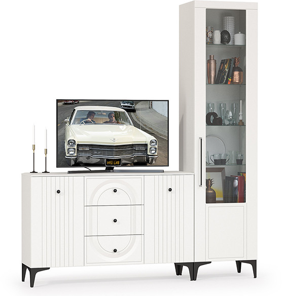 Валенсия Гостиная № 092, ЛДСП белый шагрень/МДФ белый шагрень