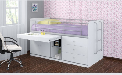 Кровать-чердак Дюймовочка-6 90х200, белая