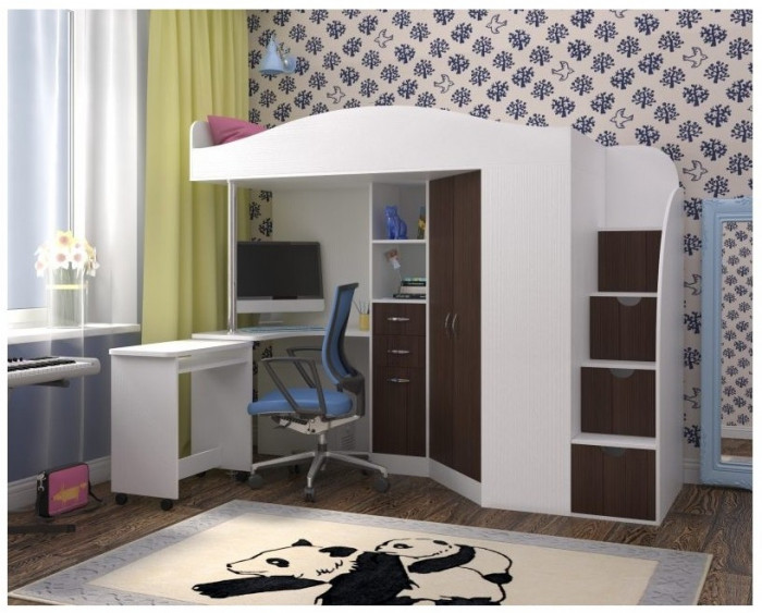 Кровать-чердак Юниор 4 (Ясень Анкор Темный/Венге)