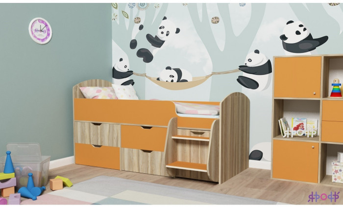 Кровать-чердак Малыш 7 (Дуб молочный/Дуб молочный)