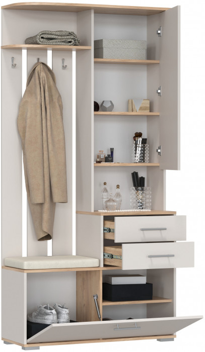 Прихожая 2-3431дкз/к.с Домино - Шкаф с вешалкой, цвет дуб крафт золотой/кашемир серый, ШхГхВ 100х36х202 см., универсальная сборка