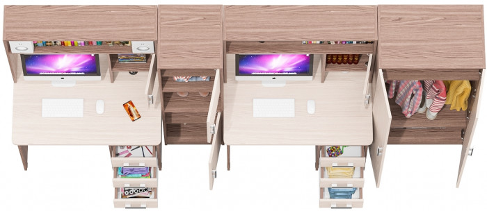 С-МД-СК9 Компоновка № 07, цвет ясень шимо светлый/ясень шимо тёмный, ШхГхВ 317х70х160 см., НЕ универсальная сборка