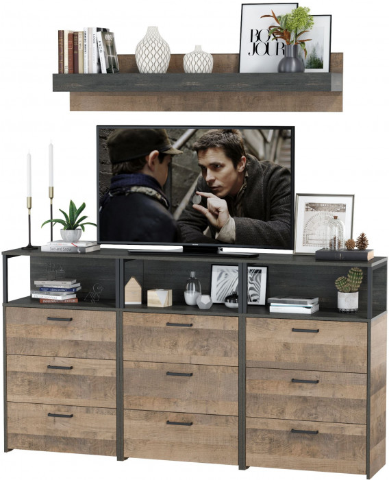 Трувор Гостиная 003, цвет дуб гранж песочный/интра, ШхГхВ 198х37х195 см.