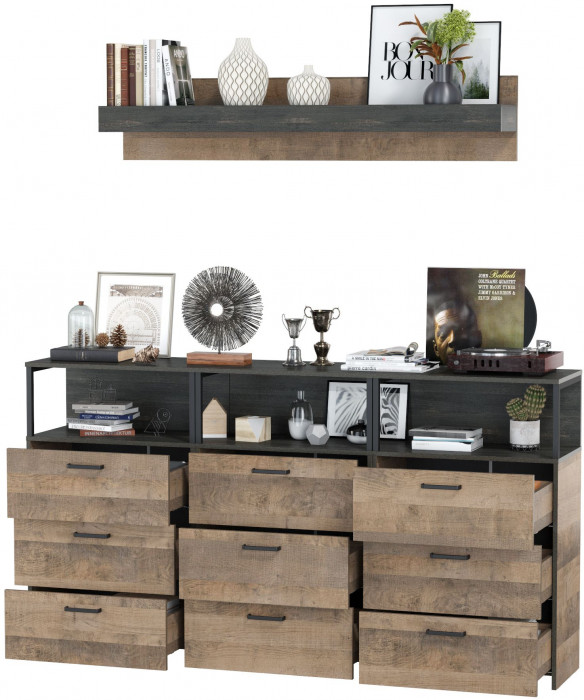 Трувор Гостиная 003, цвет дуб гранж песочный/интра, ШхГхВ 198х37х195 см.