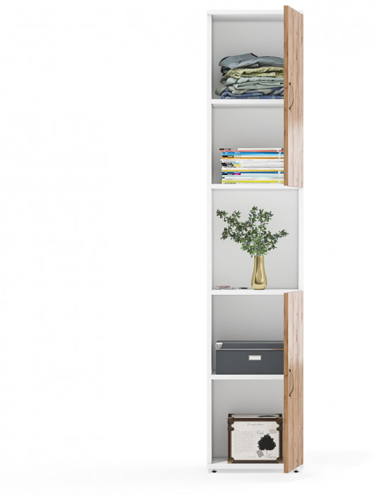 Лидер-8 Модуль Пенал, цвет белый шагрень/крафт золото, ШхГхВ 40х30х190 см., универс. сборка, ниша посередине, дверка снизу и сверху, за дверками полка