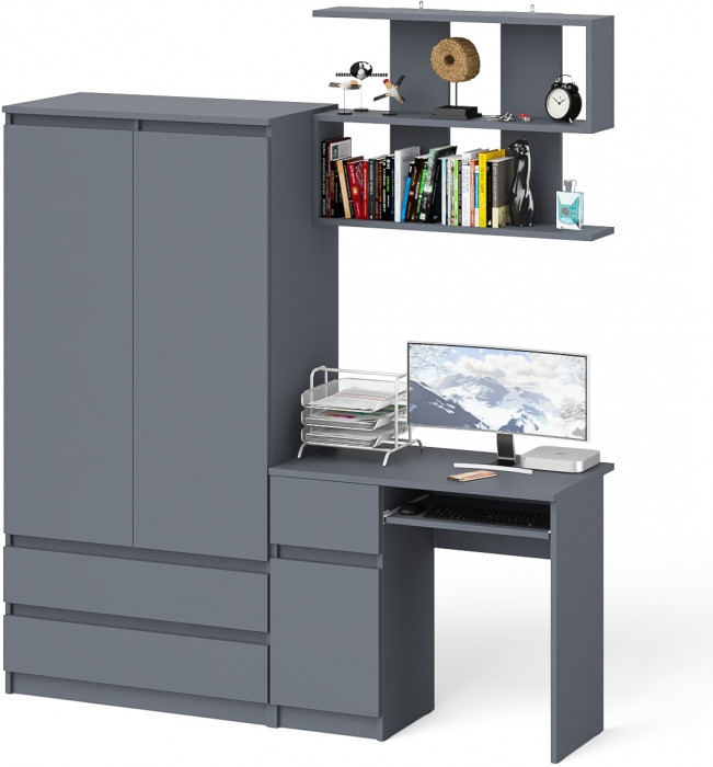 Мори Стол компьютерный МС-1 левый + Шкаф МШ900.1 + Полка 900, цвет графит, ШхГхВ 180,4х50,4х209,6 см., НЕ универсальная сборка