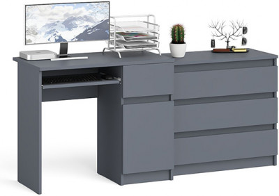 Мори Стол компьютерный МС-1 правый + Комод МК800.1, цвет графит, ШхГхВ 170,4х50х76,6 см., выдвижной ящик справа, НЕ универсальная сборка