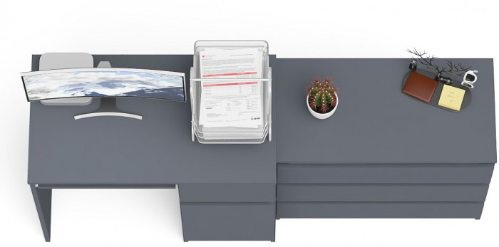 Мори Стол компьютерный МС-1 правый + Комод МК800.1, цвет графит, ШхГхВ 170,4х50х76,6 см., выдвижной ящик справа, НЕ универсальная сборка