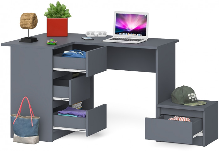 Мори Стол компьютерный МС-16 левый + Тумба ТМП400.1, цвет графит, ШхГхВ 164,8х84,9х76,6 см., выдвижные ящики слева, НЕ универсальная сборка