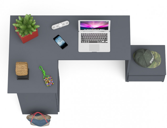 Мори Стол компьютерный МС-16 левый + Тумба ТМП400.1, цвет графит, ШхГхВ 164,8х84,9х76,6 см., выдвижные ящики слева, НЕ универсальная сборка