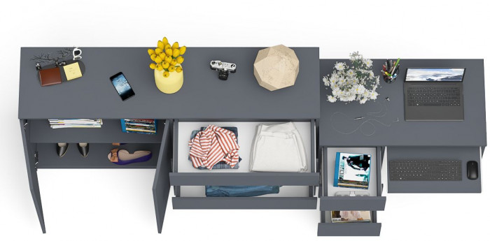 Мори Стол компьютерный МС-6 левый + Комод МК1600.1, цвет графит, ШхГхВ 250,4х50х94 см., выдвижные ящики слева, НЕ универсальная сборка