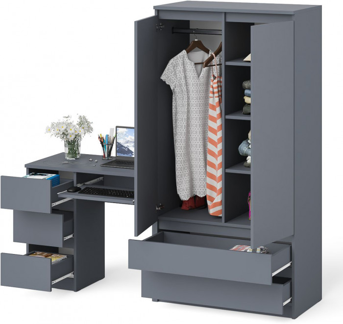 Мори Стол компьютерный МС-6 левый + Шкаф МШ900.1, цвет графит, ШхГхВ 180,4х50,4х179,6 см., выдвижные ящики слева, НЕ универсальная сборка