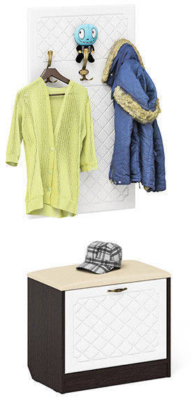 Прихожая П-6 Тумба + Вешалка, венге/фасады МДФ белое дерево фрезеровка ромб