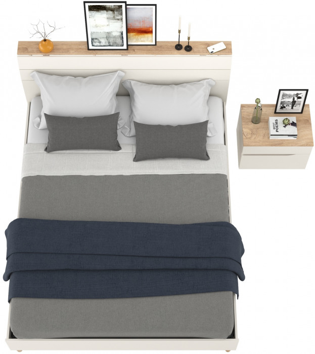 Муссон Кровать 11.41 + ортопед + Тумба 16.03, цвет белый/дуб эндгрейн элегантный, сп. м. 1600х2000 мм., б/м