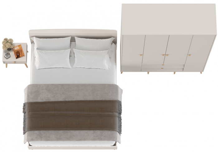 Афина Спальня Кровать 1600 + Шкаф 4-х дверный + Тумба, кашемир серый