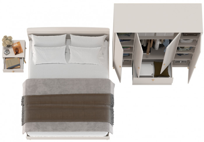 Афина Спальня Кровать 1600 + Шкаф 4-х дверный + Тумба, кашемир серый