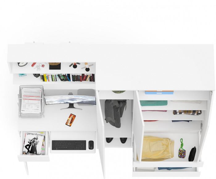 Мори компьютерный стол МС-1 левый + Шкаф МШ1200.1 + Полка 900, белый