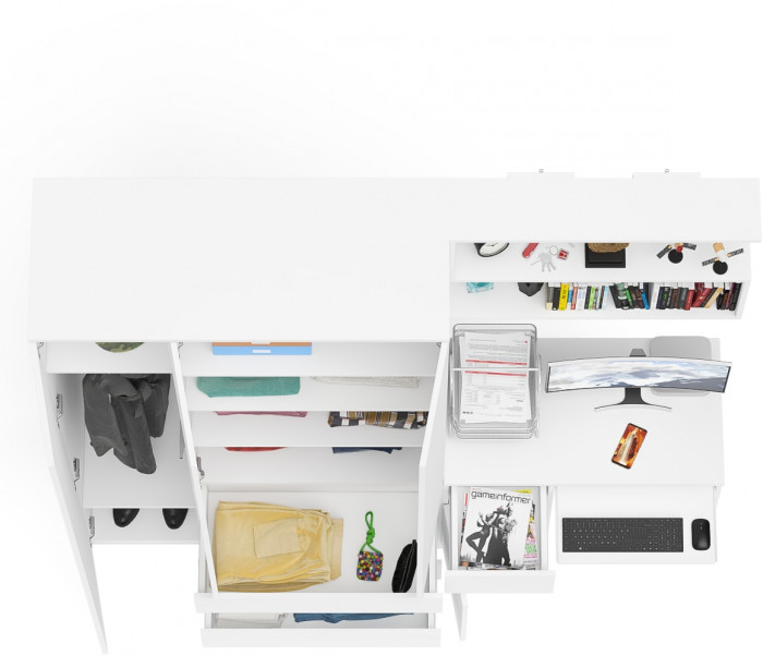 Мори компьютерный стол МС-1 левый + Шкаф МШ1200.1 + Полка 900, белый