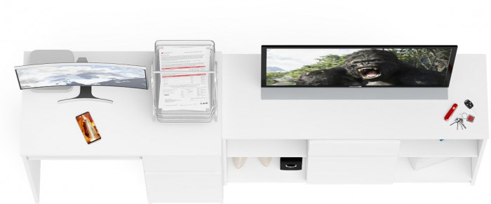 Мори компьютерный стол МС-1 правый + Тумба МТВ1204.1, белый