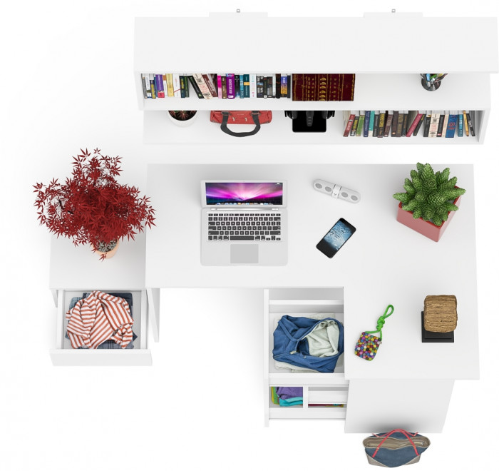 Мори компьютерный стол МС-16 правый + Тумба ТМП400.1 + Полка 1200, белый