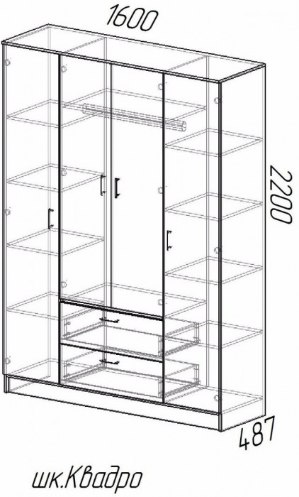 Квадро Шкаф четырёхдверный, белый