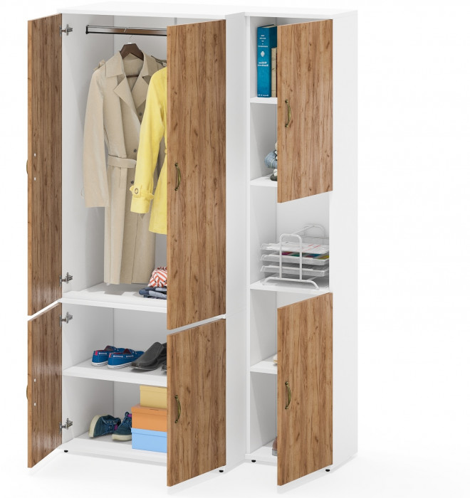 Лидер-8 Модуль Пенал + Шкаф МД 19Б, белый шагрень/крафт золото