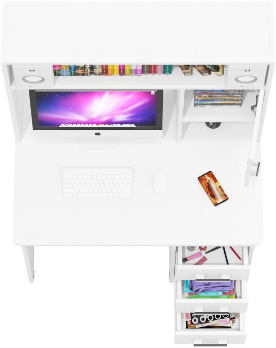 Стол компьютерный С-МД-СК9, цвет белый шагрень, ШхГхВ 102х70х160 см., ниша под монитор 65х70х57 см., НЕ универсальная сборка