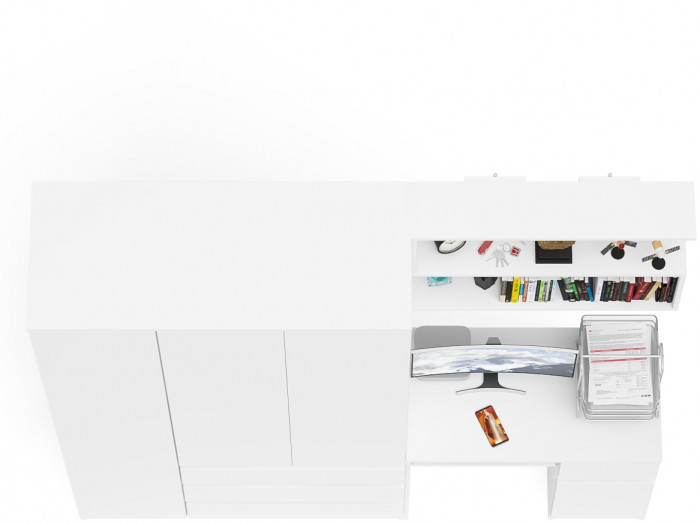 Мори компьютерный стол МС-1 правый + Шкаф МШ1200.1 + Полка 900, белый