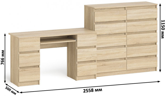 Мори компьютерный стол МС-2 + Комод МК1200.10, дуб сонома
