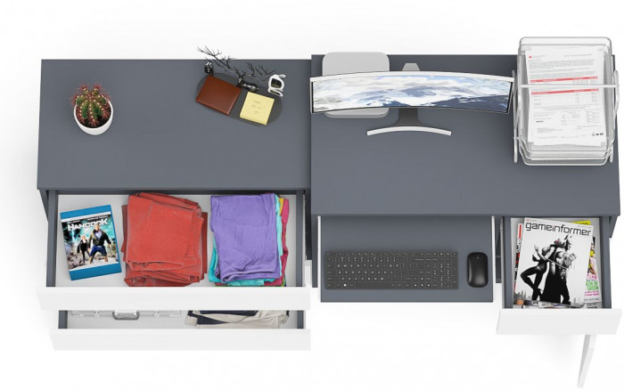 Мори Стол компьютерный МС-1 правый + Комод МК800.1, цвет графит/белый, ШхГхВ 170,4х50х76,6 см., выдвижной ящик справа, НЕ универсальная сборка