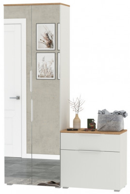 Октава Прихожая 09, белый шагрень/дуб крафт золотой/фасады МДФ белый шагрень