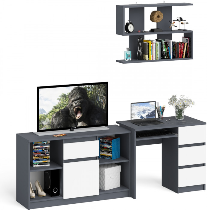 Мори Стол компьютерный МС-6 правый + Тумба МТВ1204.1 + Полка 900, цвет графит/белый, ШхГхВ 210,4х50х209,6 см., НЕ универсальная сборка
