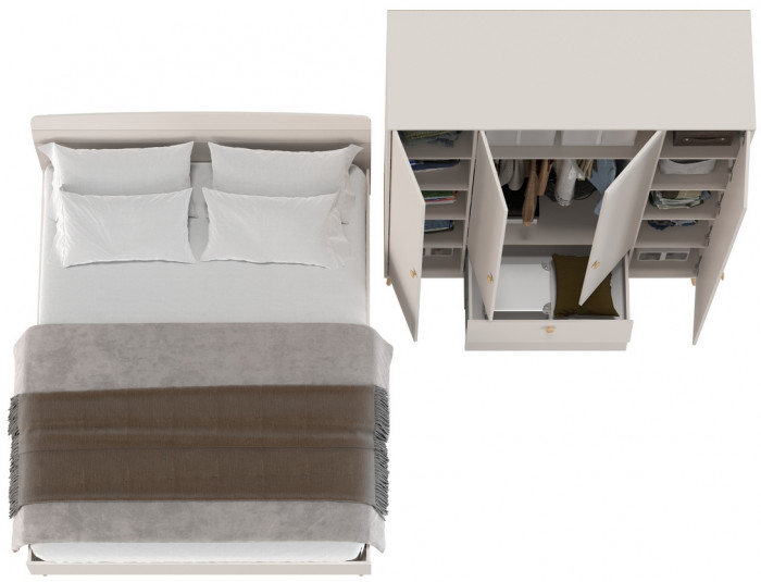 Афина Спальня Кровать 1600 + Шкаф 4-х дверный, кашемир серый