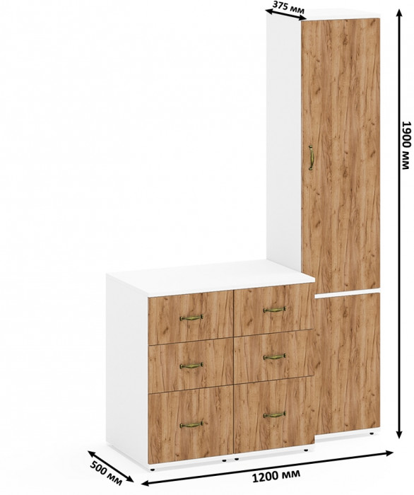 Лидер-8 Пенал МД 22Б + Тумба МД 3.16 + Тумба МД 3.16, белый шагрень/крафт золото